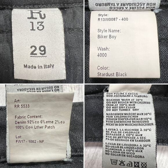R13 Biker Boy Jeans SIZE 29 WAIST 32 x 26 Stardust Black Distressed Soft Denim - Picture 4 of 15